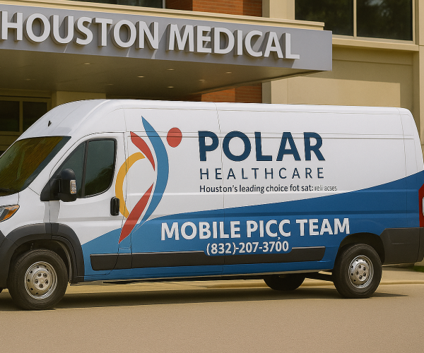 Polar Healthcare mobile PICC team van outside Houston medical facility